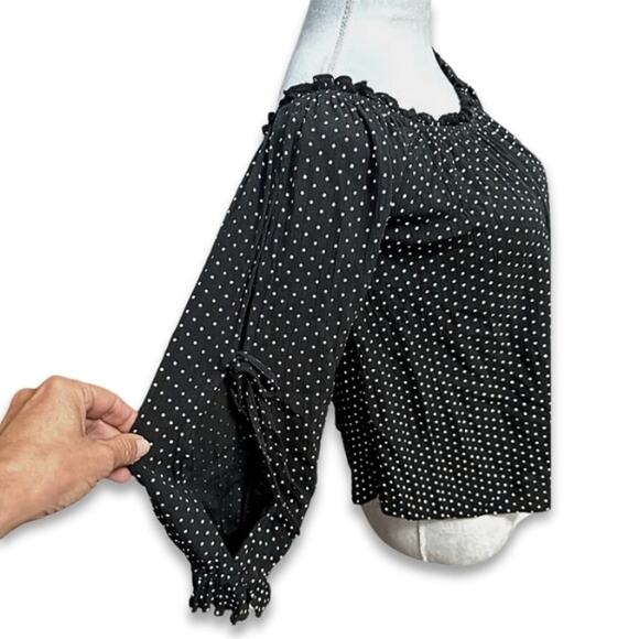 American Eagle Outfitters Blouse Off Shoulder Boho Inspired Polka Dot Black W XS - Picture 4 of 9